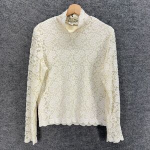 Coldwater Creek Top Women M Medium Beige Floral Embroidered Lined Long Sleeve